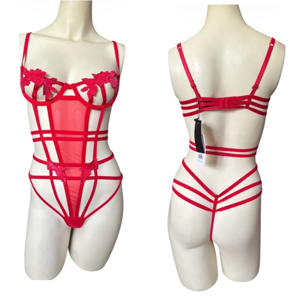 Bluebella Eden Wired Thong Badysuit Red. Women size 32B.